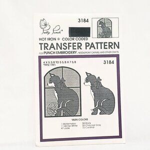 Pretty Punch Hot Iron Embroidery Transfer Patten Cat with Bow in Window 3184